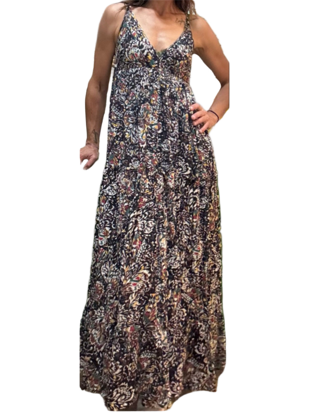 BILA 77 Women's Black Multi-color Floral Maxi Dress Small